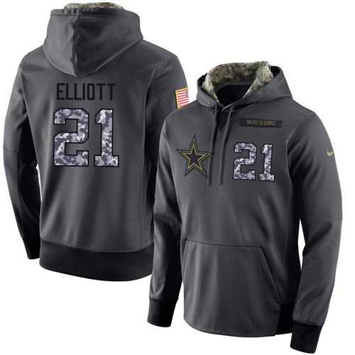 NFL Men's Nike Dallas Cowboys #21 Ezekiel Elliott Stitched Black Anthracite Salute to Service Player Performance Hoodie